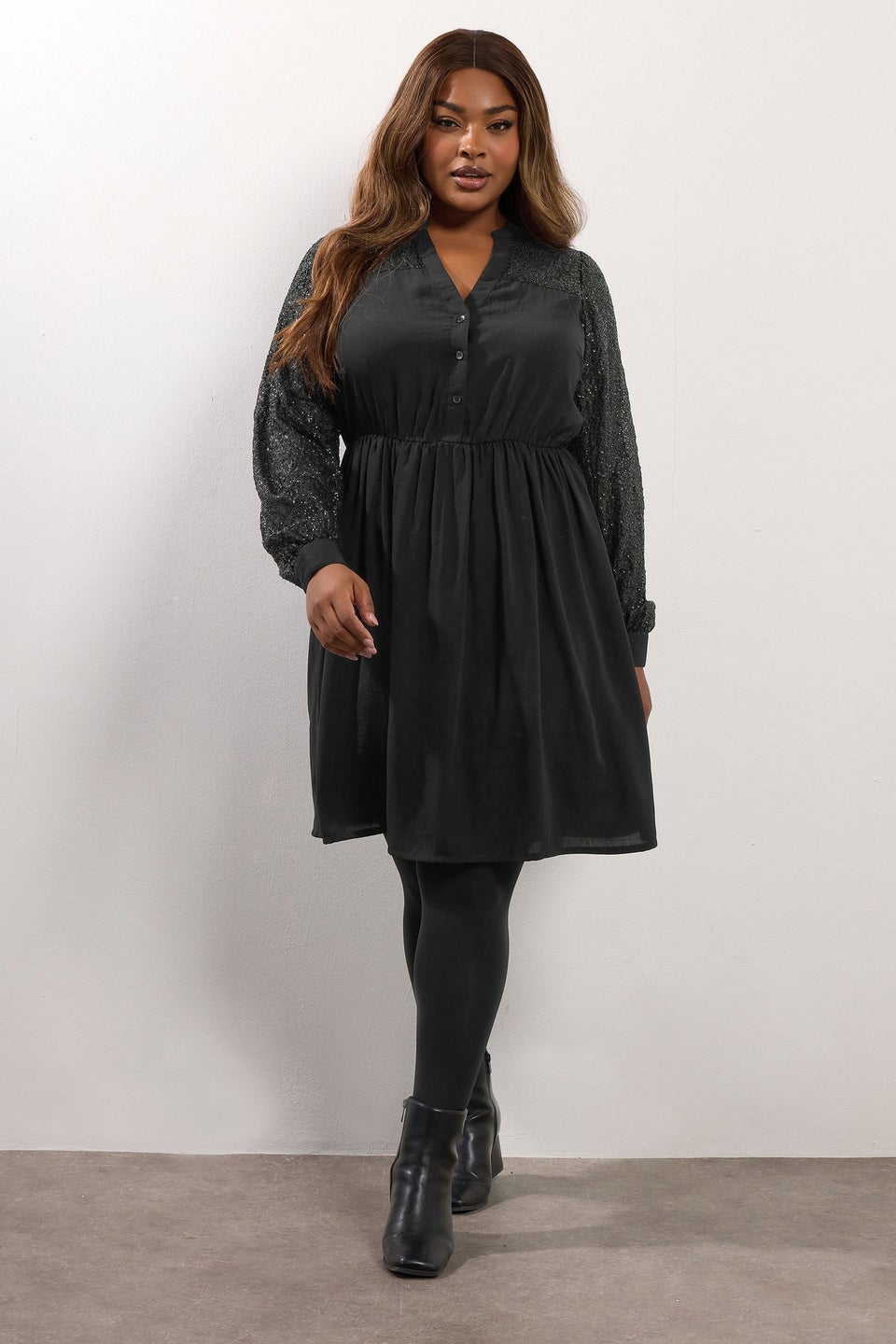 Yours Black Sequin Notch Neck Mini Dress