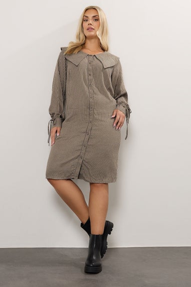 Yours Curve Brown Check Collar Mini Dress