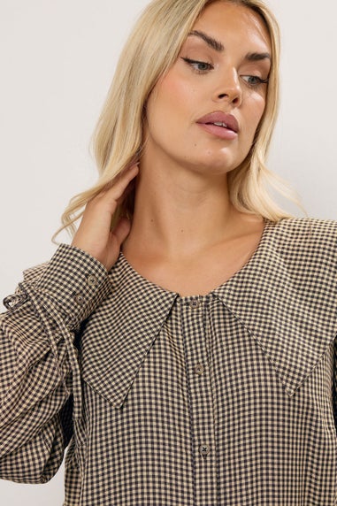 Yours Curve Brown Check Collar Mini Dress