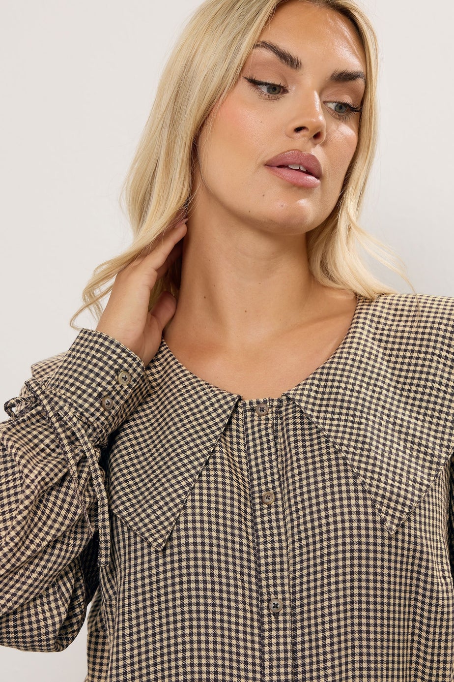 Yours Curve Brown Check Collar Mini Dress