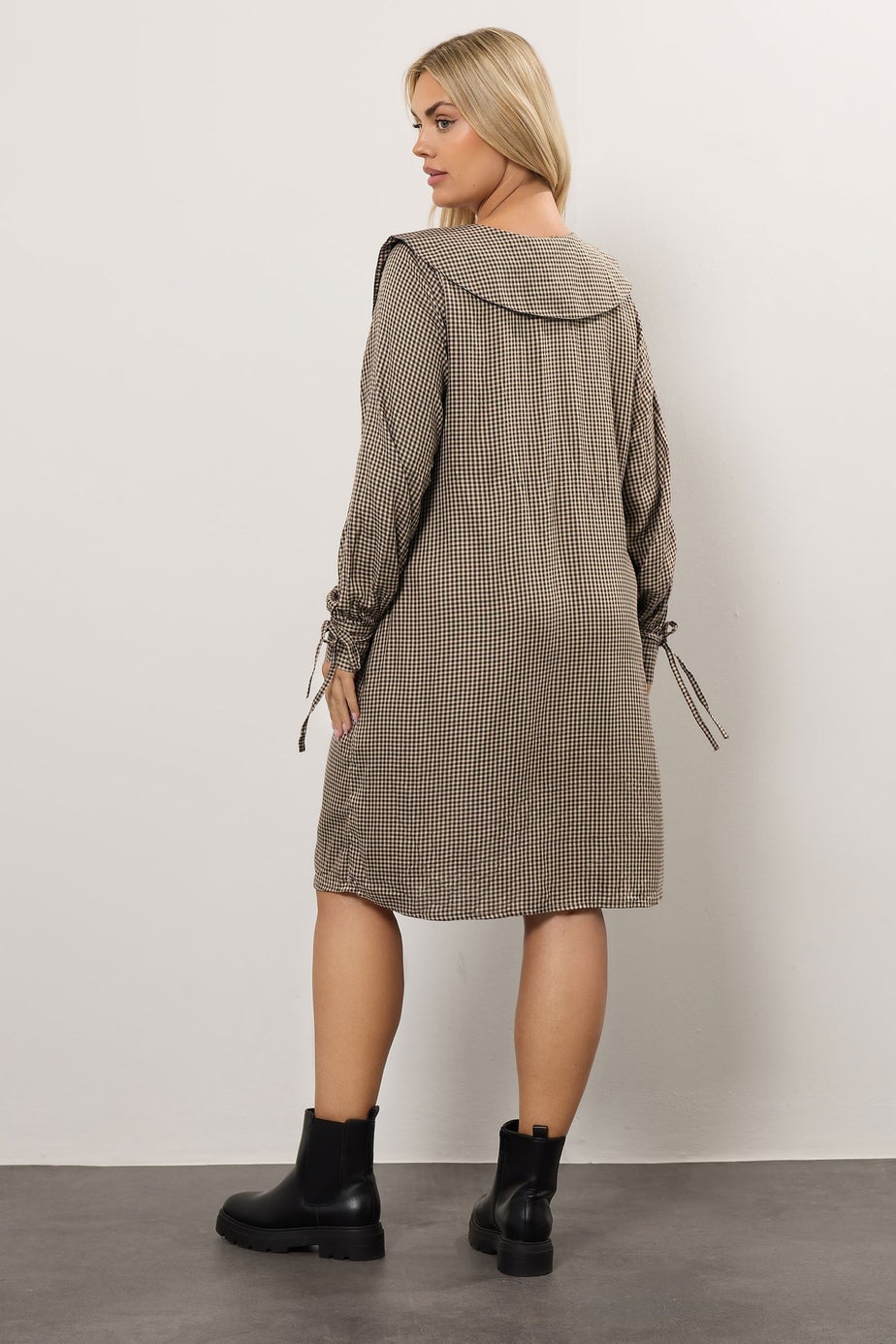 Yours Curve Brown Check Collar Mini Dress