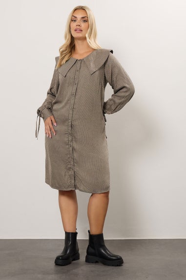 Yours Curve Brown Check Collar Mini Dress