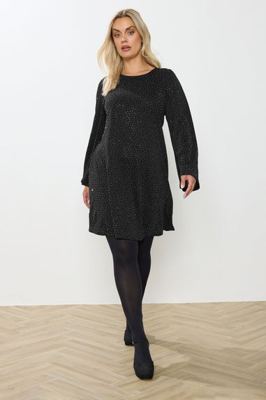 Yours Black Sparkle Flute Sleeve Swing Dress