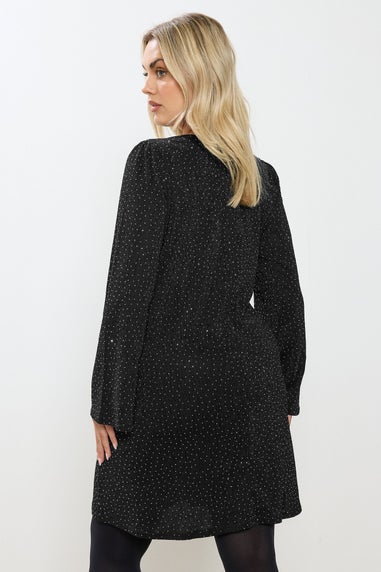 Yours Black Sparkle Flute Sleeve Swing Dress