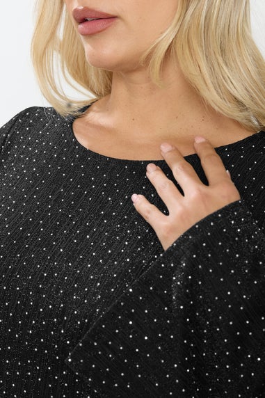 Yours Black Sparkle Flute Sleeve Swing Dress