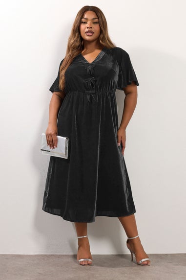 Yours Black Velvet Bow Detail Maxi Dress