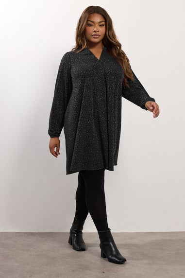 Yours Curve Black Metallic Pleated Mini Dress