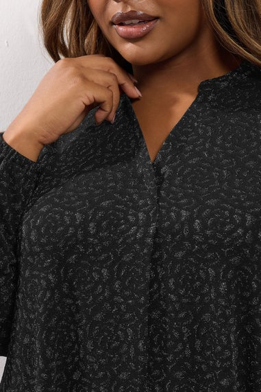 Yours Curve Black Metallic Pleated Mini Dress