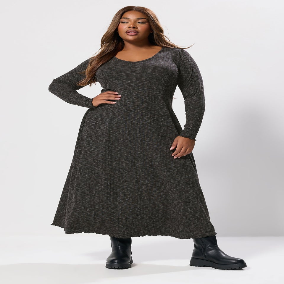 Yours Curve Grey Marl Ribbed Maxi Dress