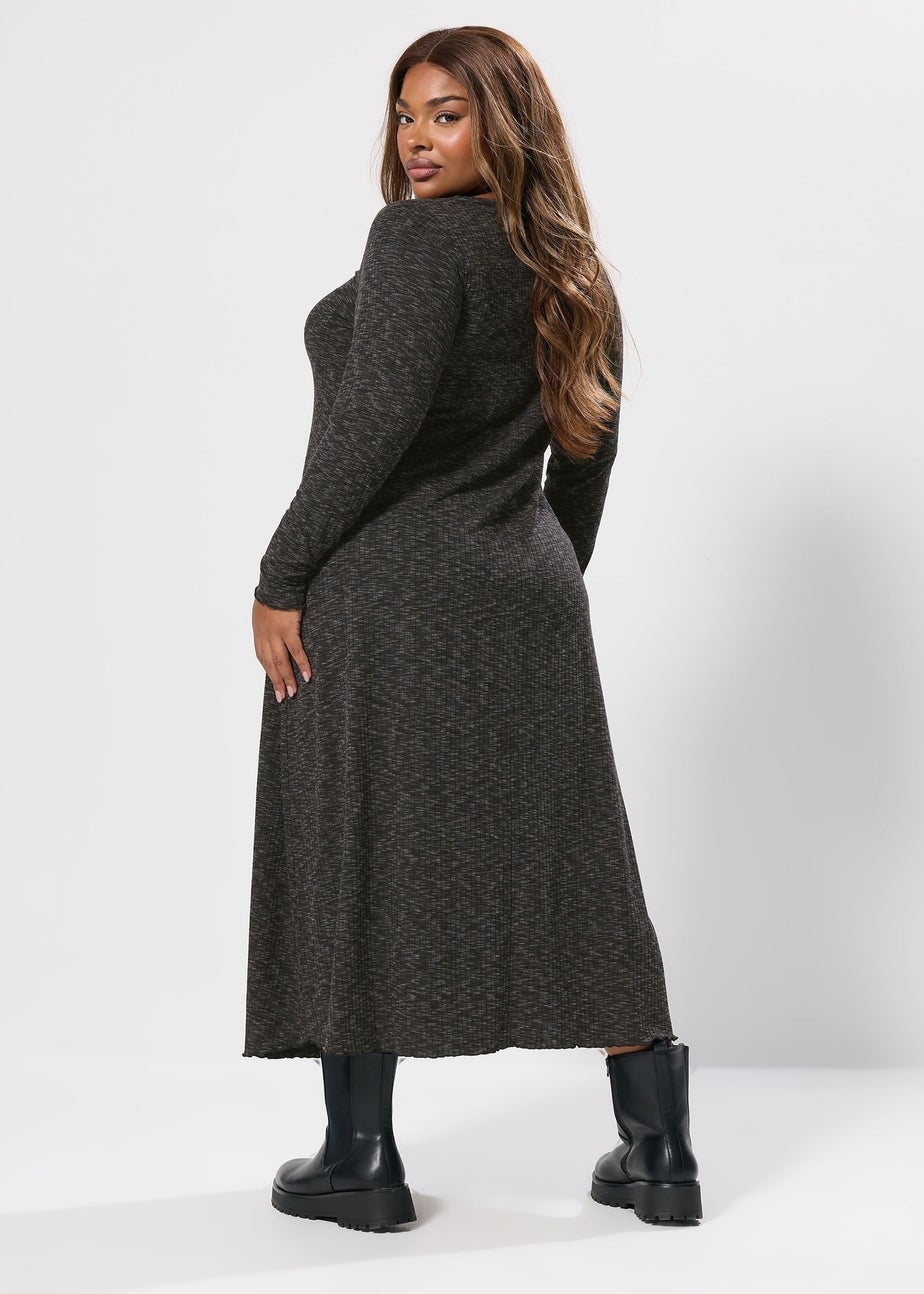 Yours Curve Grey Marl Ribbed Maxi Dress