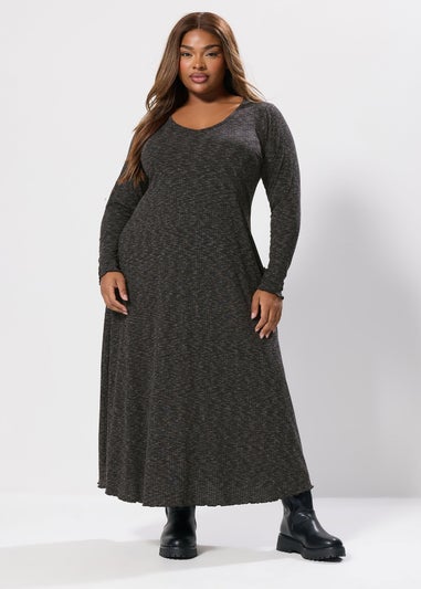 Yours Curve Grey Marl Ribbed Maxi Dress