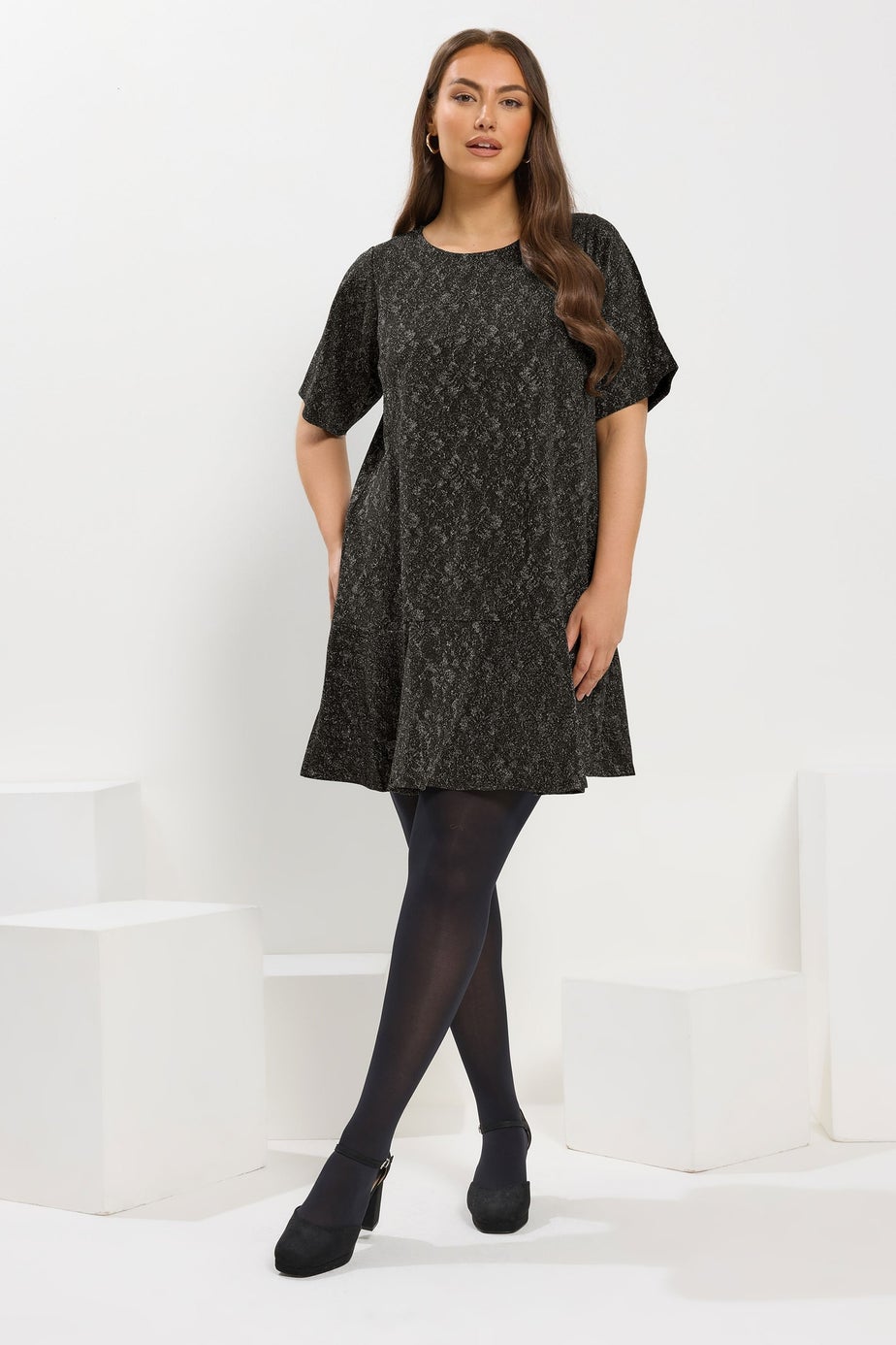 Yours Grey Jacquard Cut Out T-Shirt Dress