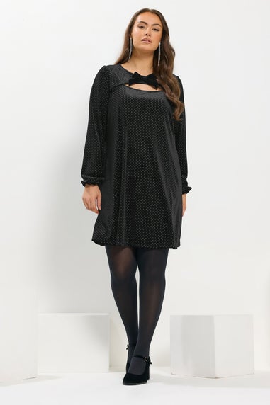 Yours Black Glitter Dot Mini Dress