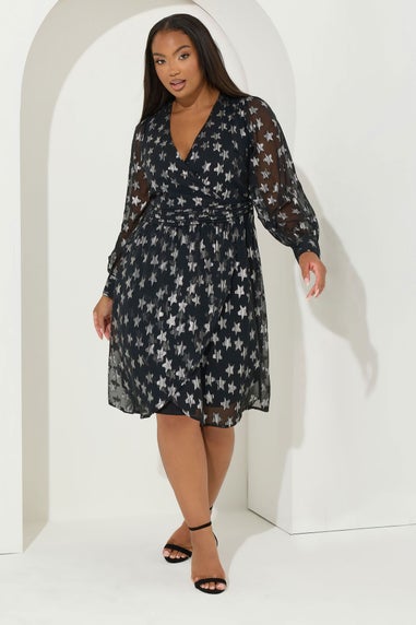 Yours Black Metallic Star Mini Dress