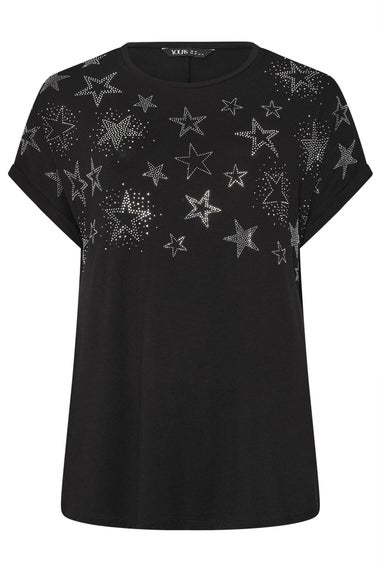 Yours Curve Black Star Stud Embellished T-Shirt