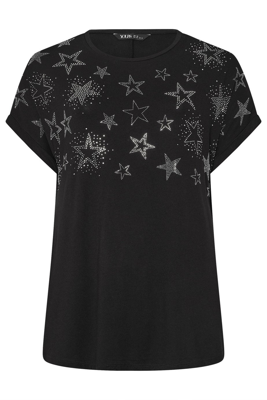 Yours Curve Black Star Stud Embellished T-Shirt