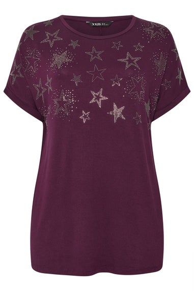 Yours Curve Purple Star Stud Embellished T-Shirt