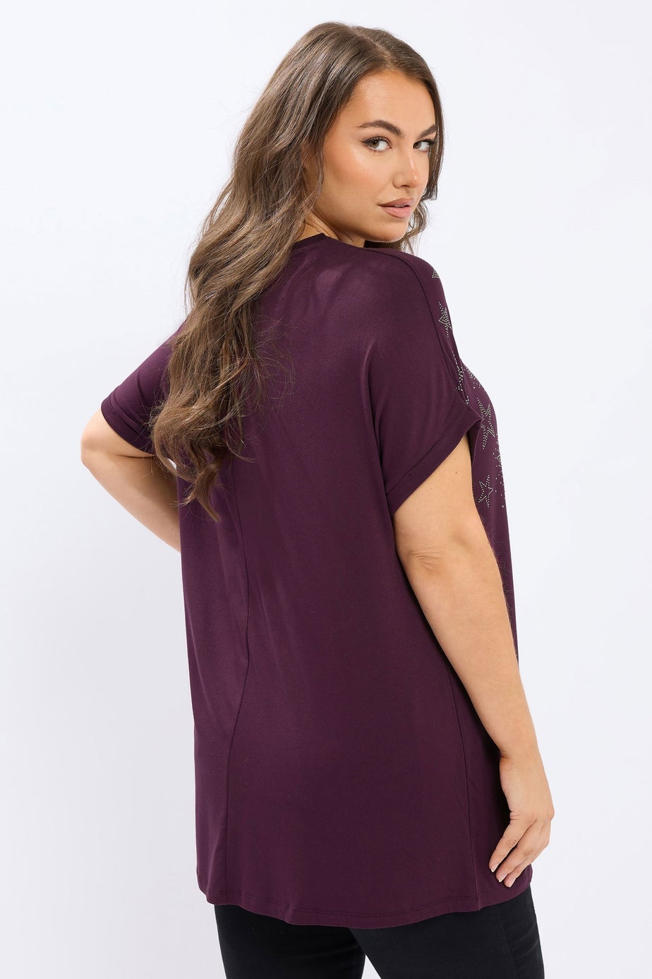 Yours Curve Purple Star Stud Embellished T-Shirt