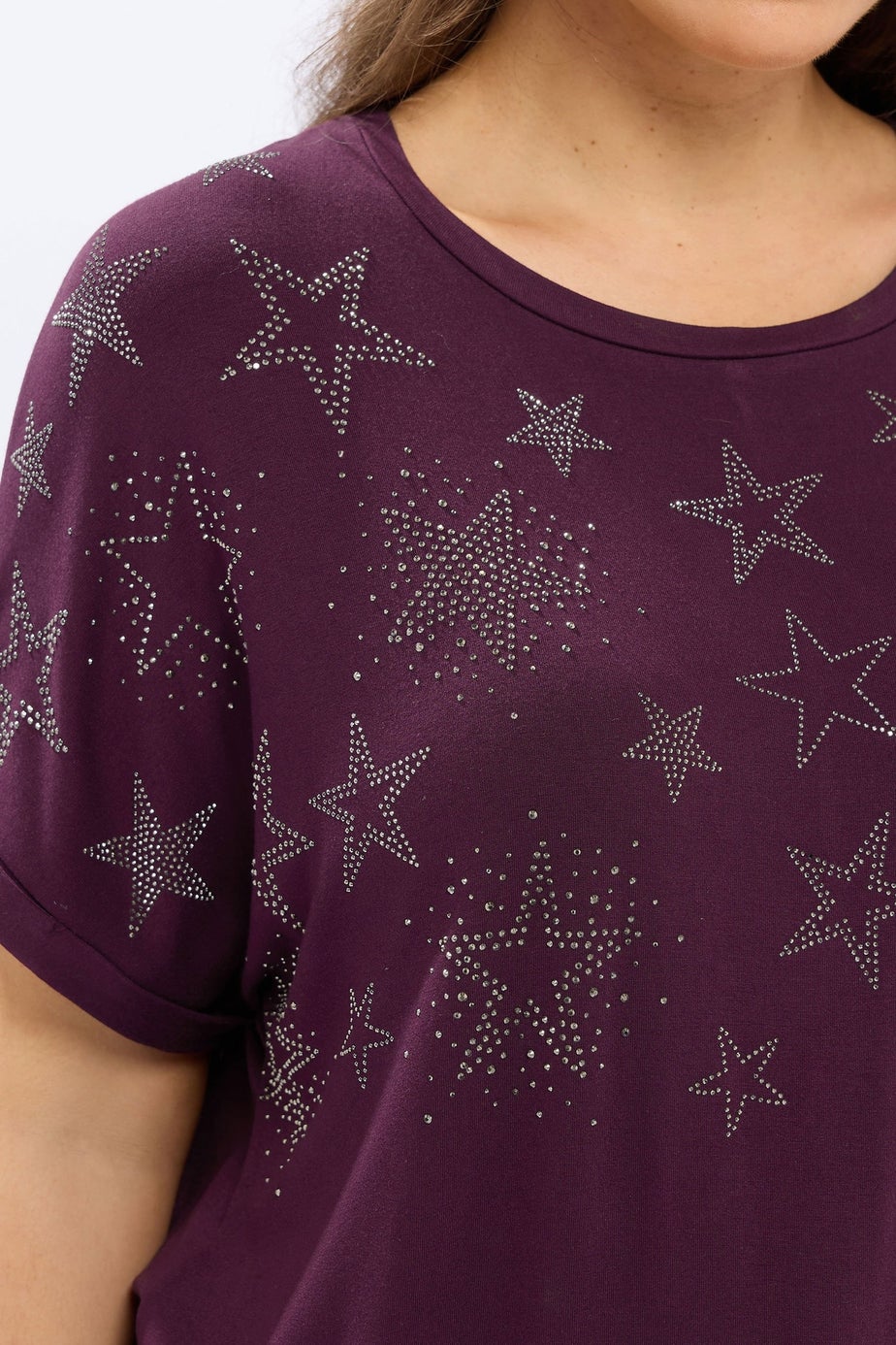 Yours Curve Purple Star Stud Embellished T-Shirt