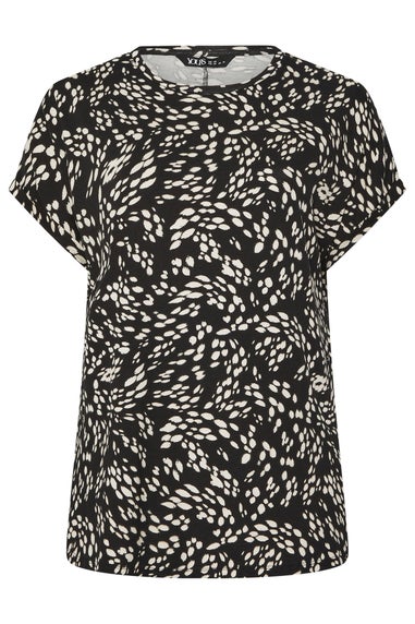 Yours Curve Black Deer Print Grown On Sleeve T-Shirt
