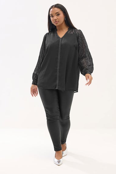 Yours Black Stud Detail Notch Neck Blouse