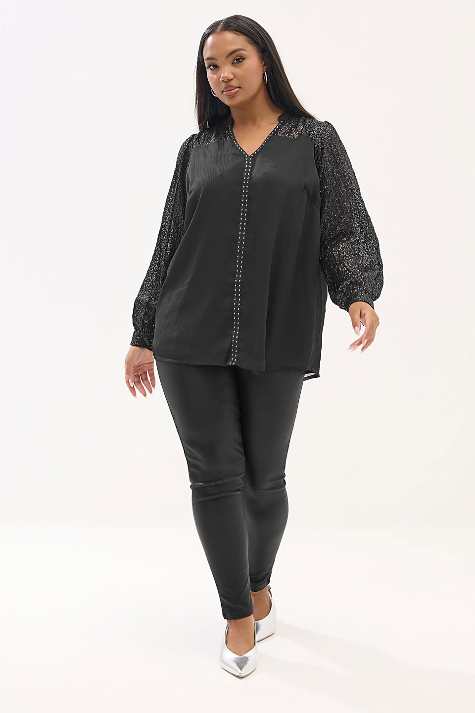 Yours Black Stud Detail Notch Neck Blouse