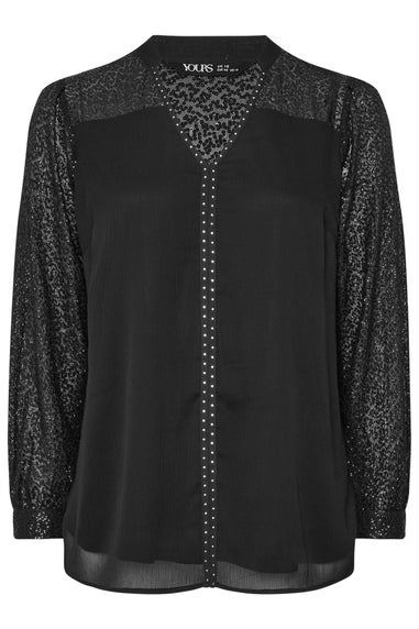 Yours Black Stud Detail Notch Neck Blouse