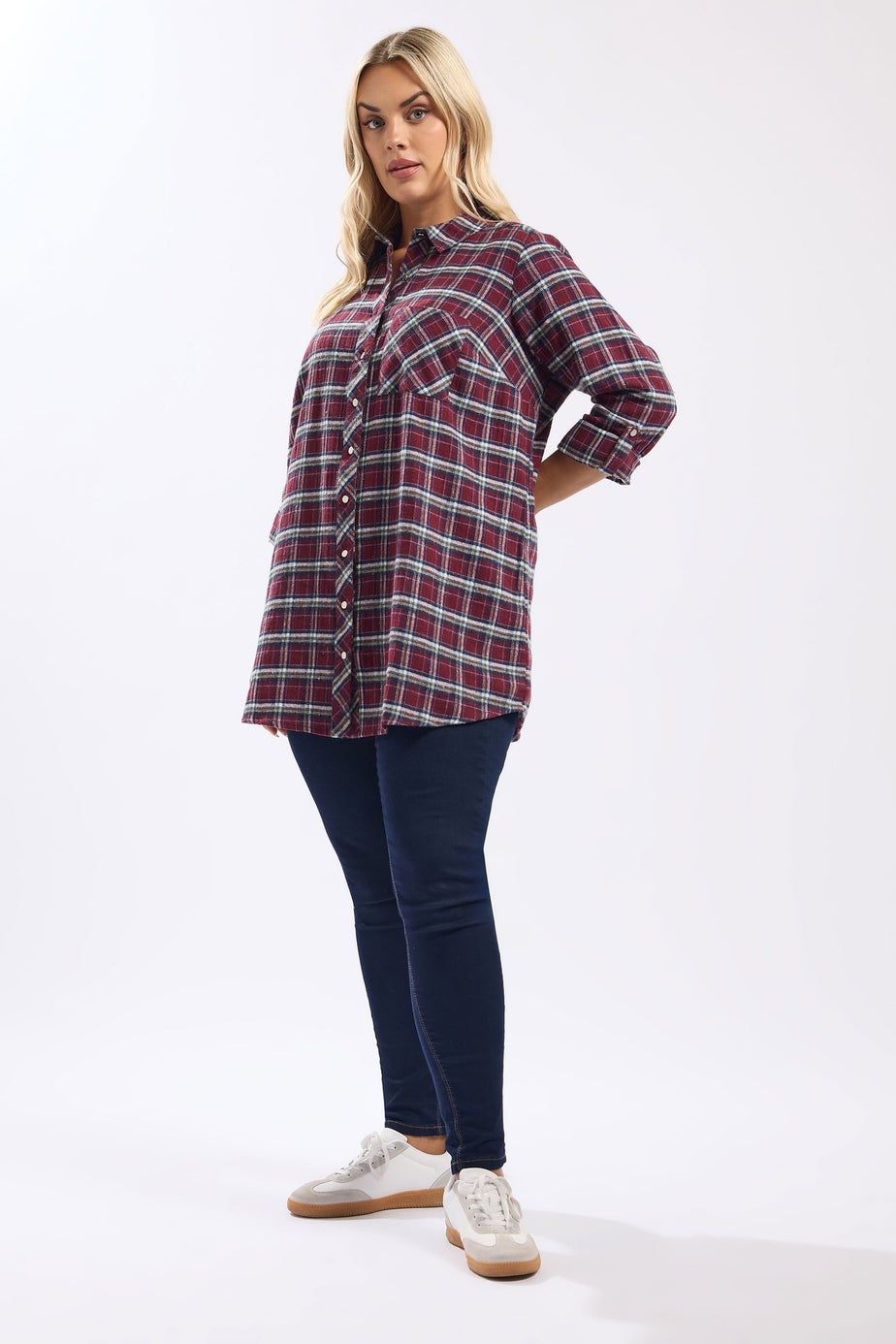 Yours Burgundy Red Check Boyfriend Shirt
