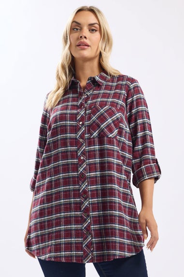 Yours Burgundy Red Check Boyfriend Shirt