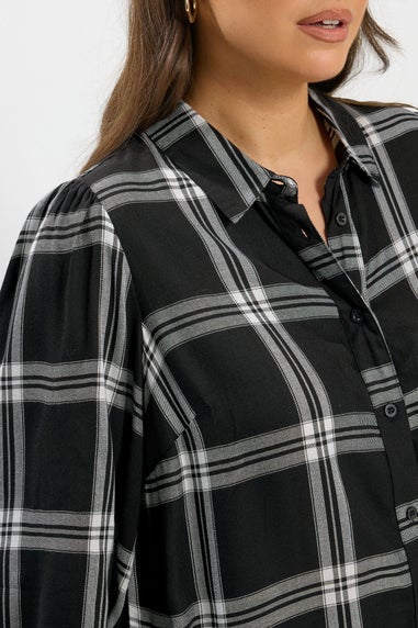 Yours Black Check Balloon Sleeve Blouse