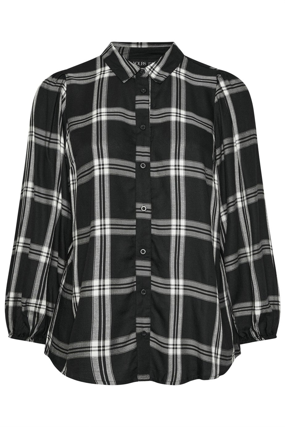 Yours Black Check Balloon Sleeve Blouse