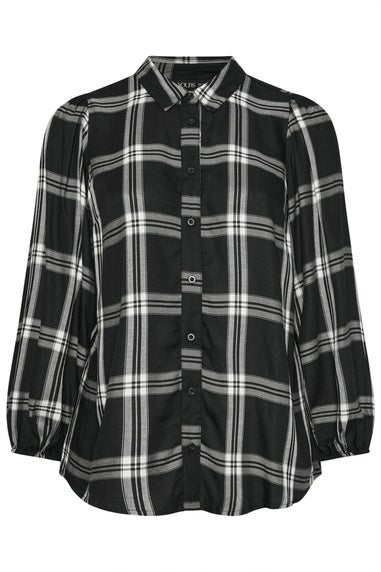 Yours Black Check Balloon Sleeve Blouse