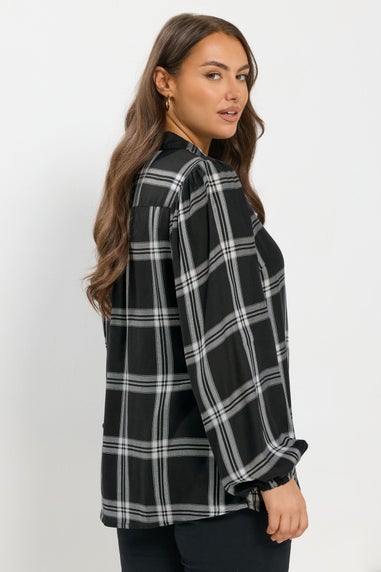 Yours Black Check Balloon Sleeve Blouse