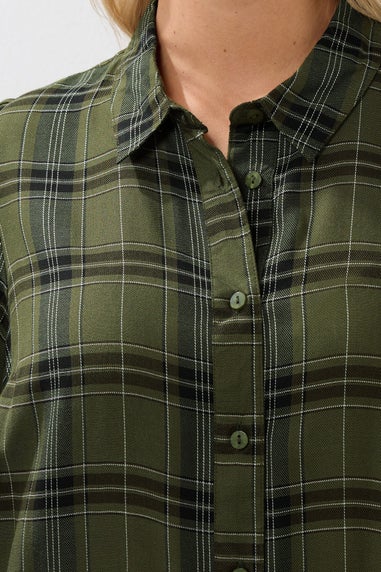 Yours Khaki Green Check Balloon Sleeve Blouse