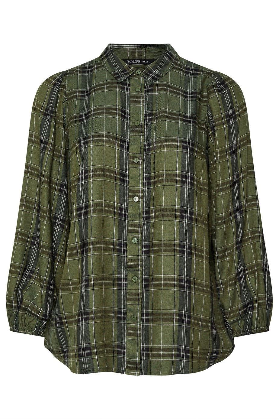 Yours Khaki Green Check Balloon Sleeve Blouse