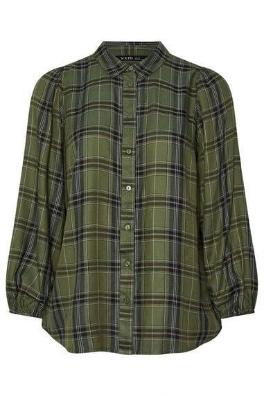 Yours Khaki Green Check Balloon Sleeve Blouse