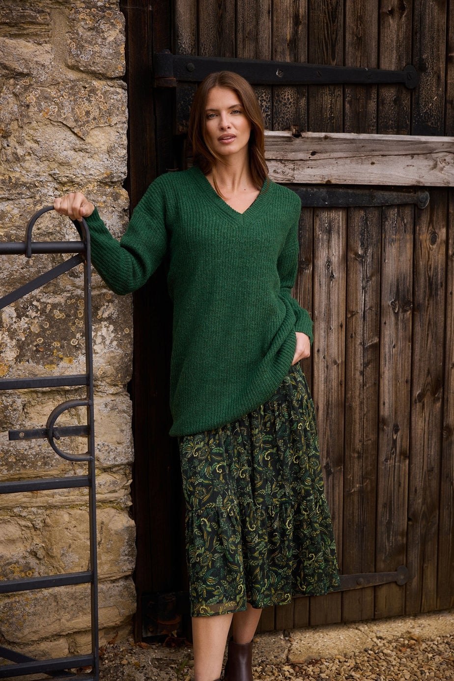 M&Co Green V-Neck Tunic Jumper