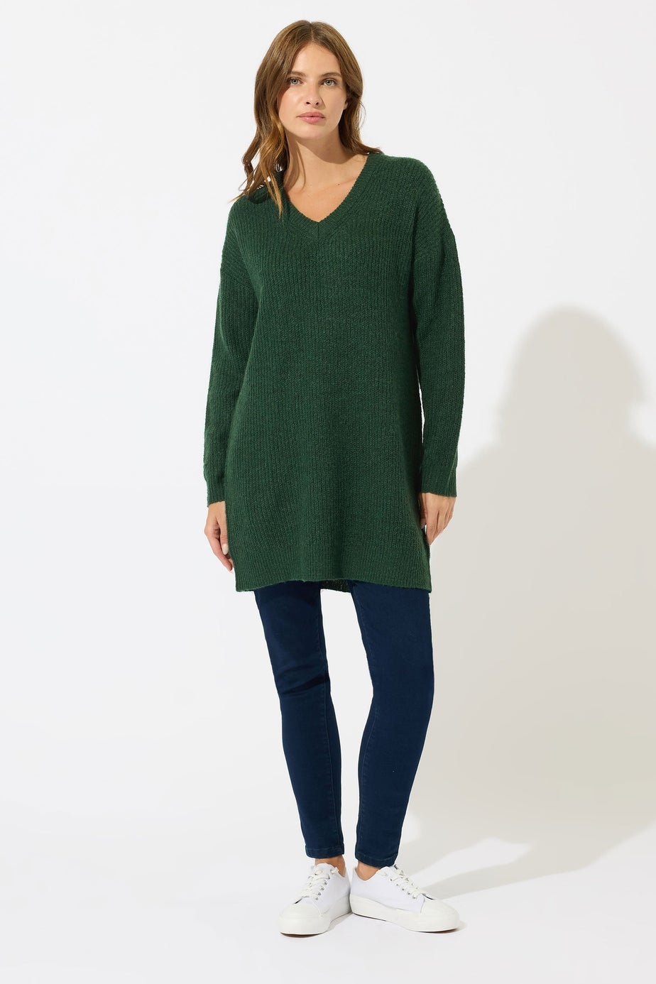 M&Co Green V-Neck Tunic Jumper