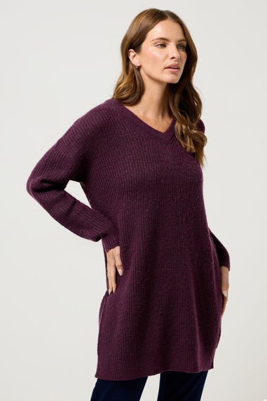 M&Co Berry Red V-Neck Tunic Jumper