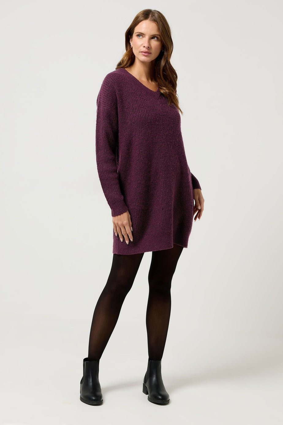 M&Co Berry Red V-Neck Tunic Jumper