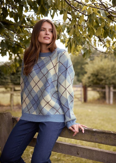M&Co Blue Argyle Knitted Jumper