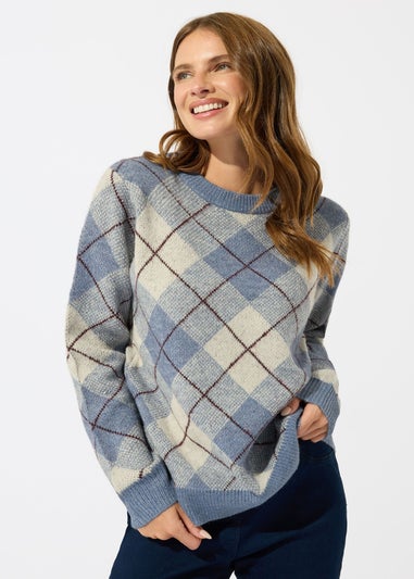 M&Co Blue Argyle Knitted Jumper