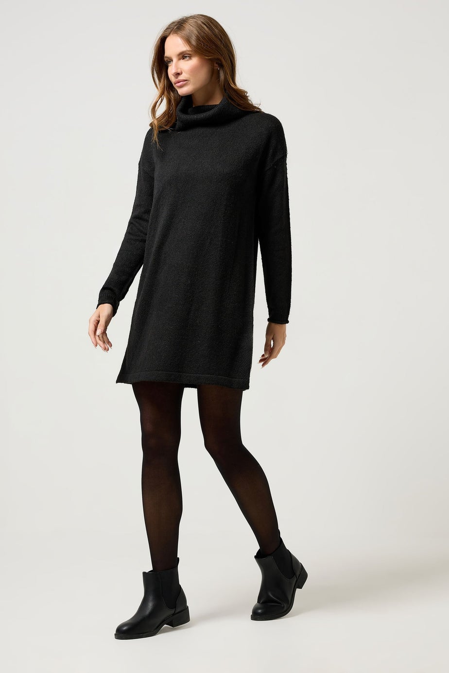 M&Co Black Roll Neck Tunic Jumper