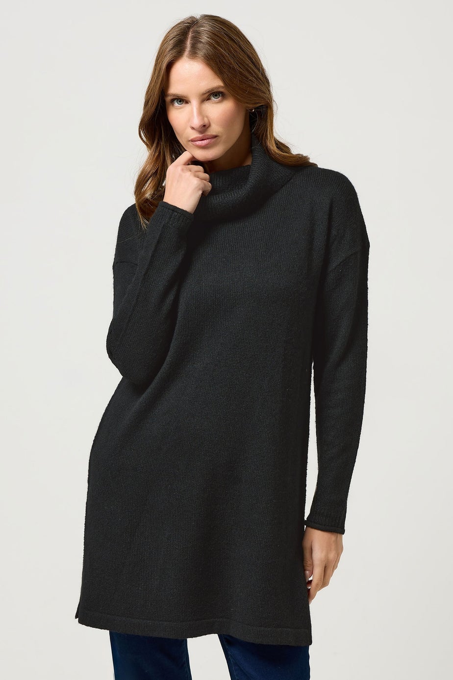 M&Co Black Roll Neck Tunic Jumper