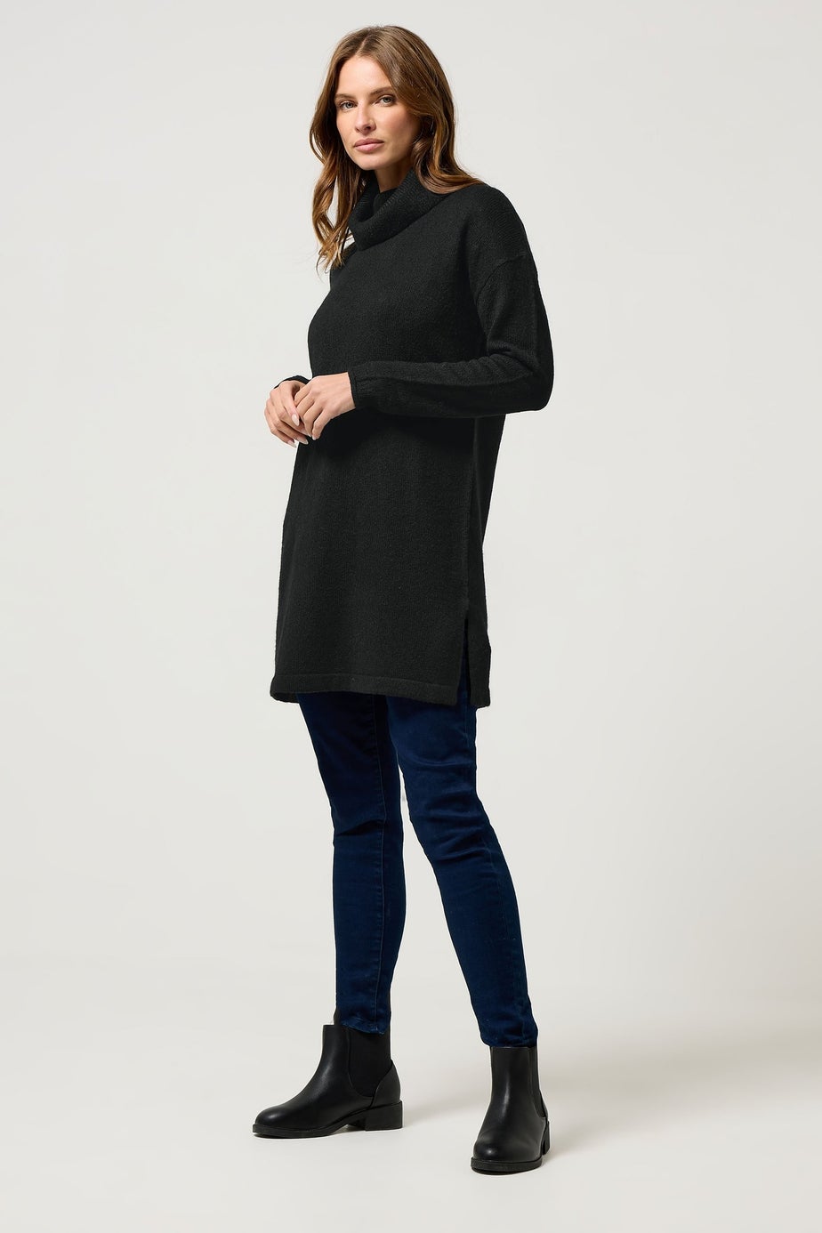 M&Co Black Roll Neck Tunic Jumper