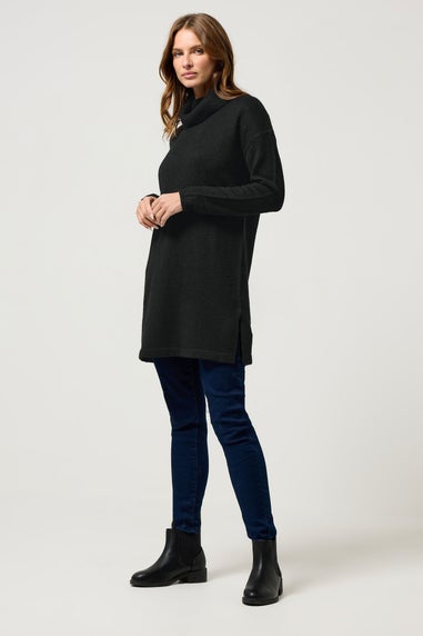 M&Co Black Roll Neck Tunic Jumper