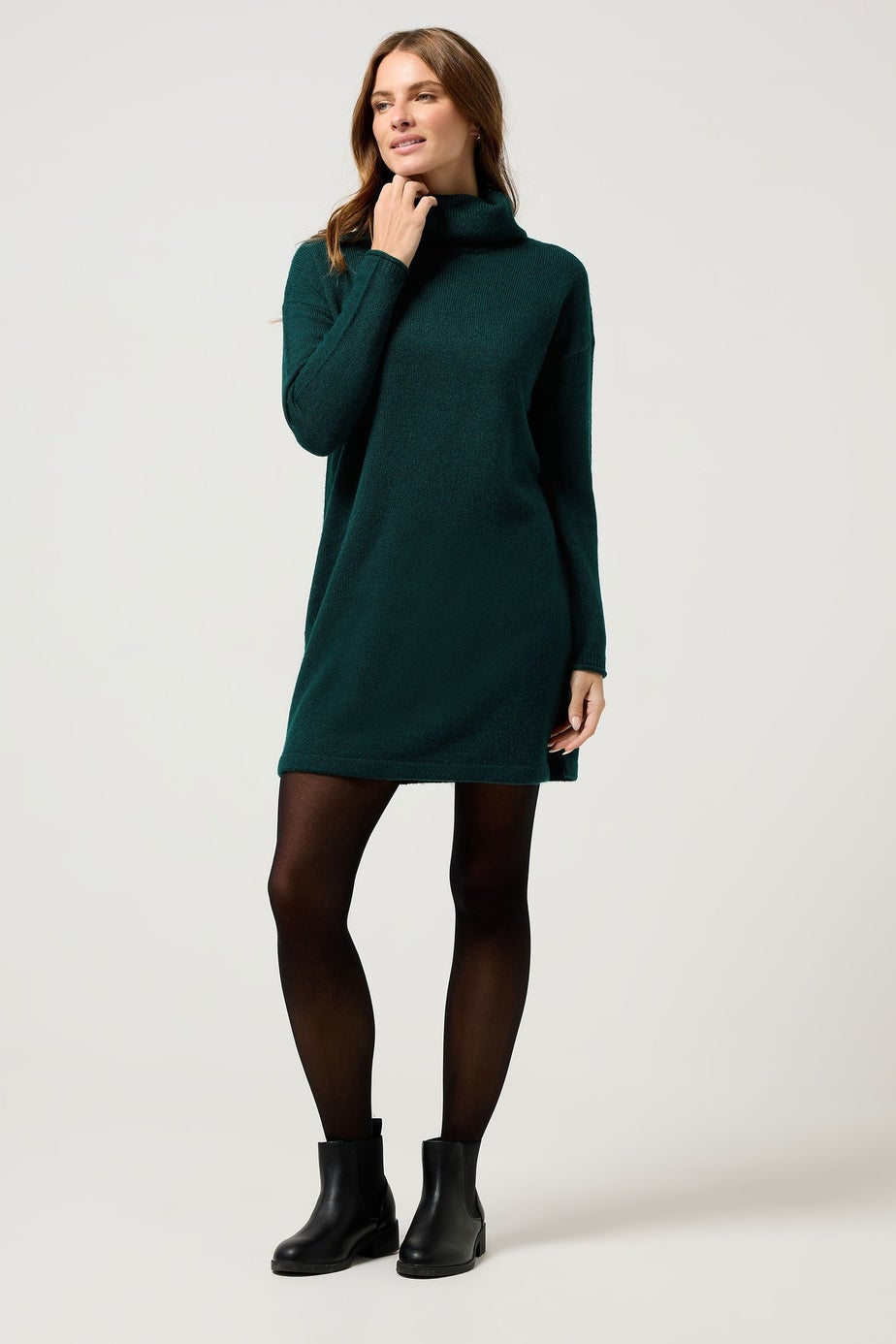 M&Co Teal Green Roll Neck Tunic Jumper