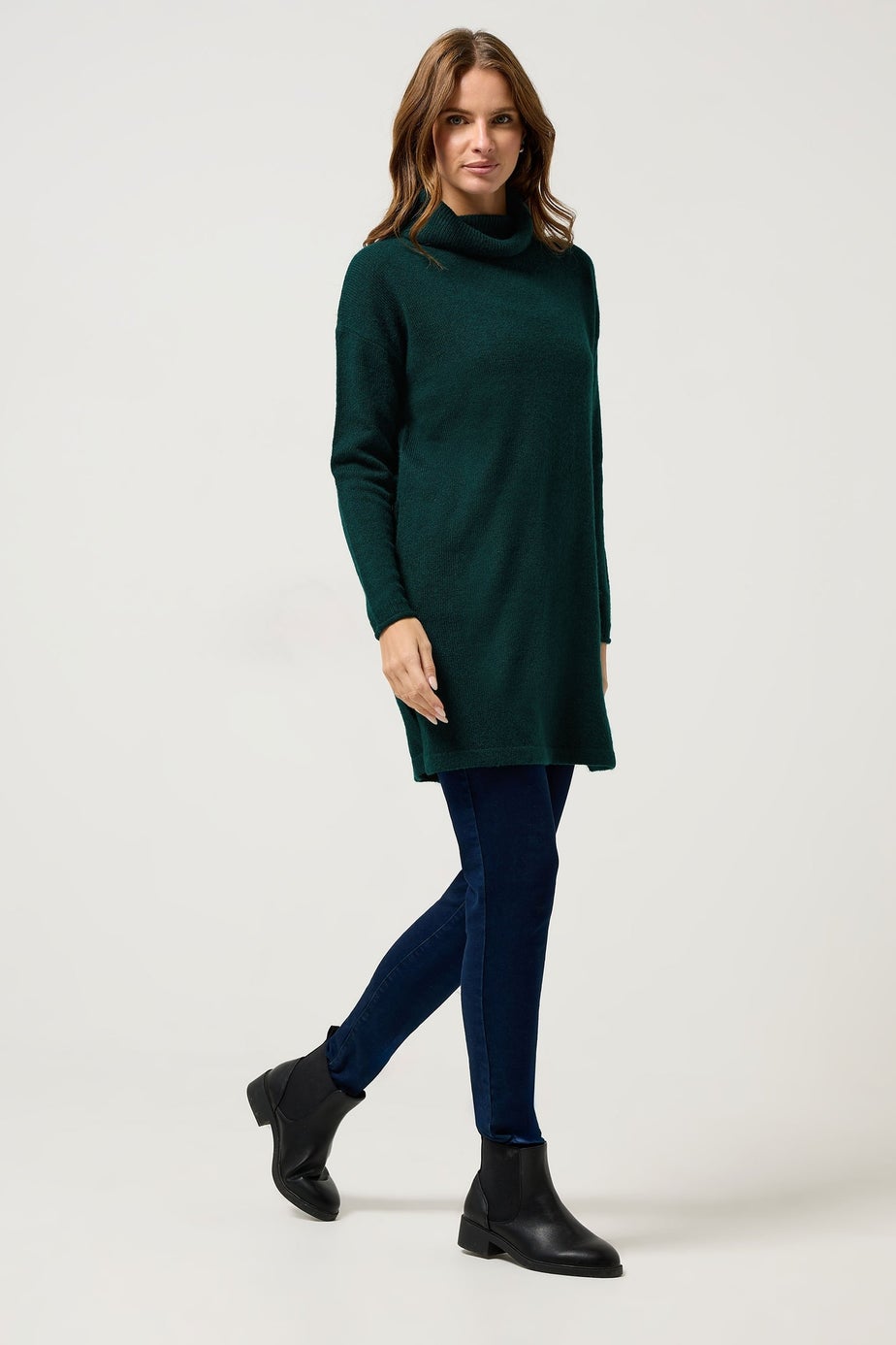 M&Co Teal Green Roll Neck Tunic Jumper