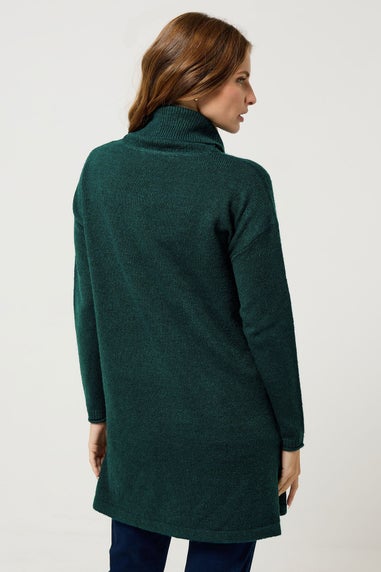 M&Co Teal Green Roll Neck Tunic Jumper