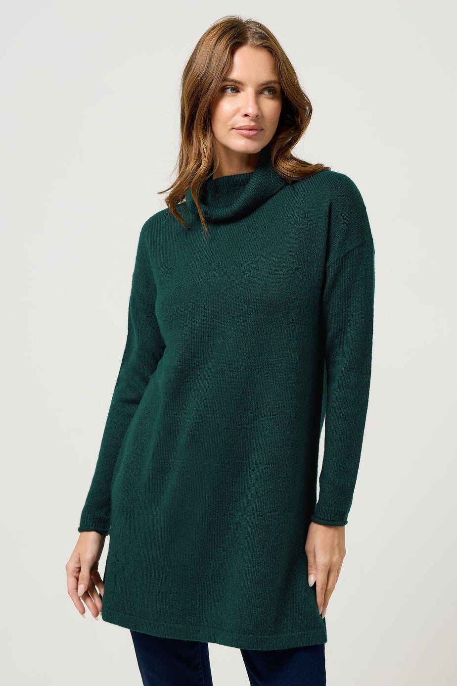 M&Co Teal Green Roll Neck Tunic Jumper